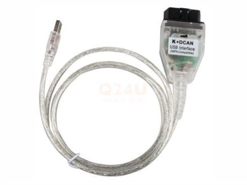 OBD2 kabel, K+D CAN met knop, USB, geschikt voor BMW en Mini