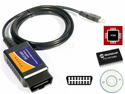 ELM327 OBD2 scanner, USB, met pic18f2480 en FTDI CHIP, zonder switch
