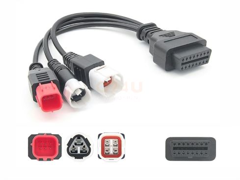 3 in 1 verloopkabel OBD 16 pins naar 3 pin, 4 pin en 6 pin (EURO5) voor Yamaha motoren