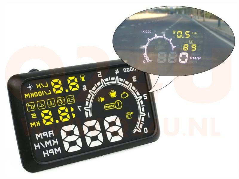 Universele head up display via OBD2, model Q03, 4 inch