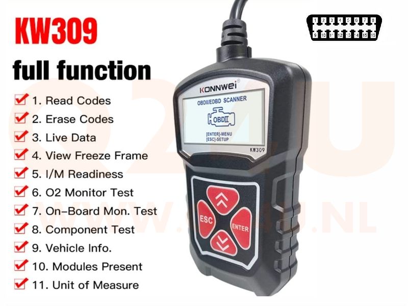 Konnwei KW309 OBD2 scanner voor auto's en motoren - Nederlands